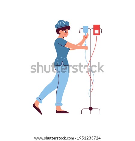 Hospital medicine doctor patient composition with character of nurse moving glass dropper vector illustration