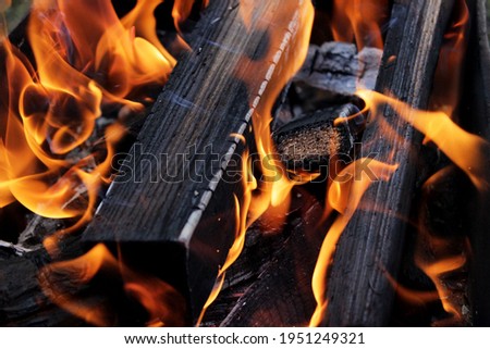 Firewood burns with a huge flame