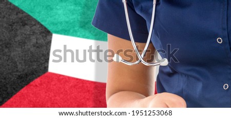 Kuwait flag female doctor with stethoscope, national healthcare system