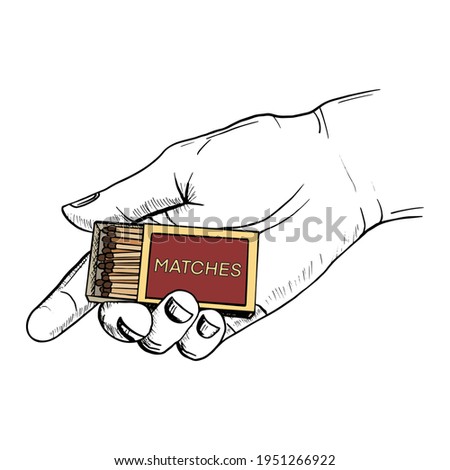 Hands holding a match box vector illustration. hand drawn sketch style hands with matches