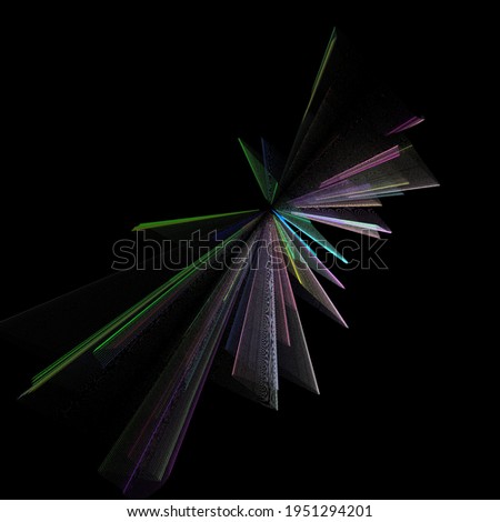 many rainbow coloured stripes to a vanishing point on a jet black background