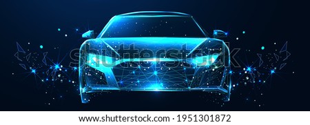 Car. Abstract vector 3d modern car. Isolated on dark blue background. Digital futuristic polygonal low poly mesh illustration