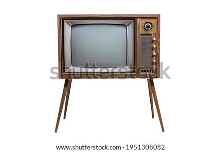 Retro old television with clipping path isolated on white background. TV standing and blank screen, antique, technology  Royalty-Free Stock Photo #1951308082