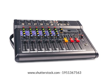 Audio mixer console with clipping path isolated on white background. 