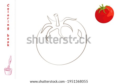 Coloring book tomato with example. Template for printing. Vector illustration.