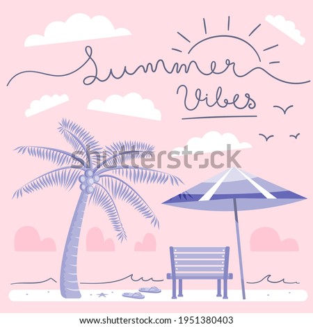 Illustration vector flat background of relaxing on beach as summer vibes concept.