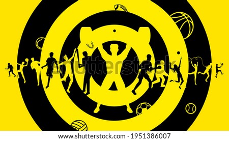 Vector illustration of sports background design with sport players in different activities. 