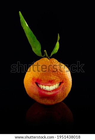 funny orange fruit with smiling  mouth 