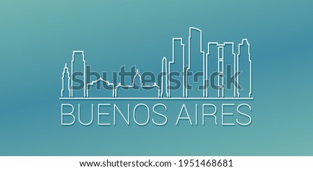 Buenos Aires, Argentina Skyline Linear Design. Flat City Illustration Minimal Clip Art. Background Gradient Travel Vector Icon.
