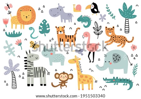 vector illustration, african animals for kids, children clipart, tropical fauna Royalty-Free Stock Photo #1951503340
