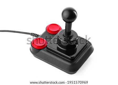 Retro joystick from 8-bit consoles. Game controller isolated on white background