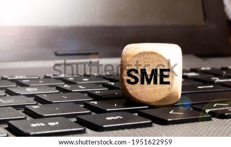 SME, small medium enterprises, business conceptual word on wood cubes isolated on white background.
