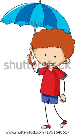 Boy holding umbrella cartoon character illustration