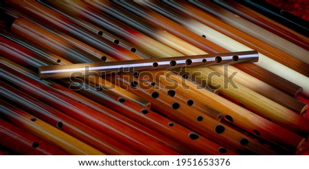 Balkan wooden hand made musical instrument flute  Royalty-Free Stock Photo #1951653376