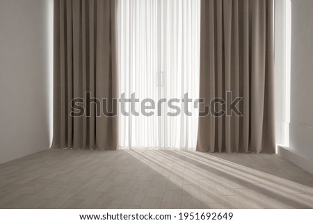 modern room with curtains interior design. 3D illustration Royalty-Free Stock Photo #1951692649
