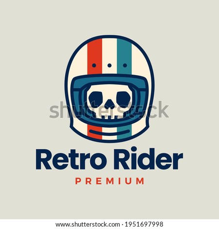 retro skull helmet rider motorcycle club logo vector icon illustration