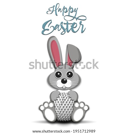Happy Easter. Easter Rabbit with golf ball on an isolated background. Pattern for greeting card, banner, poster, invitation. Vector illustration