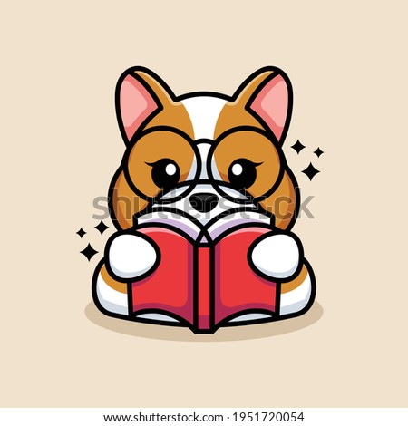 Cute dog reading book cartoon