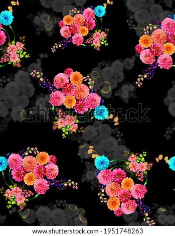 Flower Allover Dijital Design  flowerern Black  Royalty-Free Stock Photo #1951748263