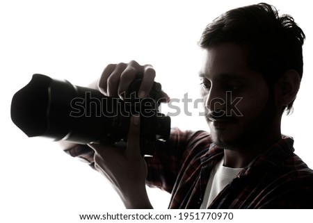 Photographer With Camera on white background.