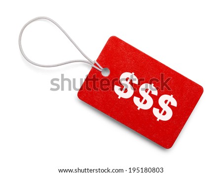 Small Hang Tag with Cash Symbols Isolated on White Background.