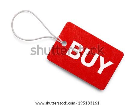 Red Buy Hang Tag Isolated on White Background.