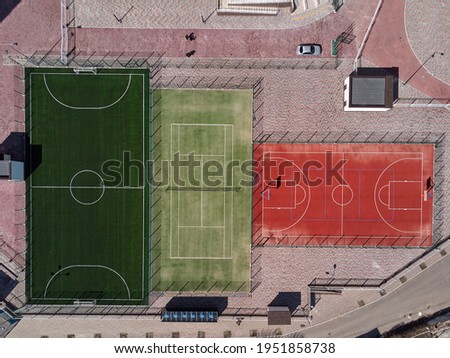 football tennis basketball court top aerial view.