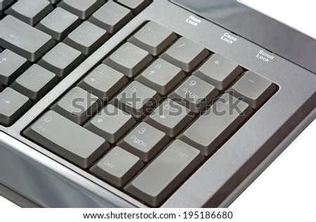 Number pad of a black keyboard isolated on white