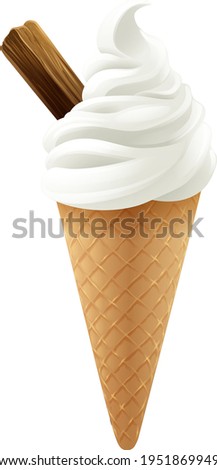 An ice cream waffle cone with chocolate cartoon illustration 