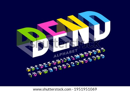Bending 3D style font design, typography design, alphabet letters and numbers vector illustration Royalty-Free Stock Photo #1951951069