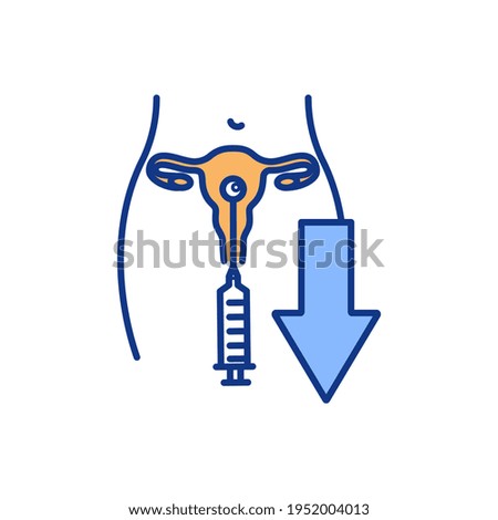 Egg retrieval technique RGB color icon. Vitro fertilization. Egg collection surgical procedure. Transvaginal oocyte retrieval. Ovum pickup. Taking materials from ovaries. Isolated vector illustration