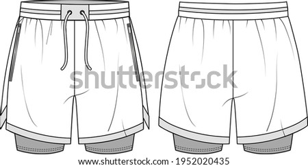 Unisex Performance Running Shorts- Shorts technical fashion illustration. Flat apparel shorts template front and back, white colour. Unisex CAD mock-up. Royalty-Free Stock Photo #1952020435
