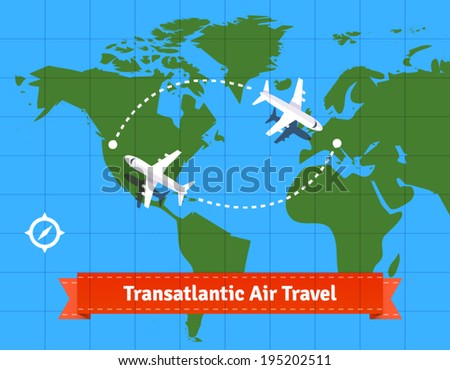 Transatlantic jet plane travel concept. EPS 10 vector.