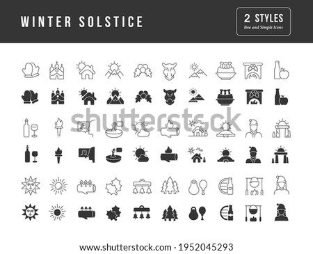 Winter Solstice. Collection of perfectly simple monochrome icons for web design, app, and the most modern projects. Universal pack of classical signs for category Holidays. Royalty-Free Stock Photo #1952045293