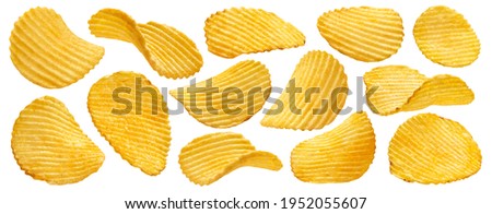 Ridged potato chips isolated on white background with clipping path, collection Royalty-Free Stock Photo #1952055607