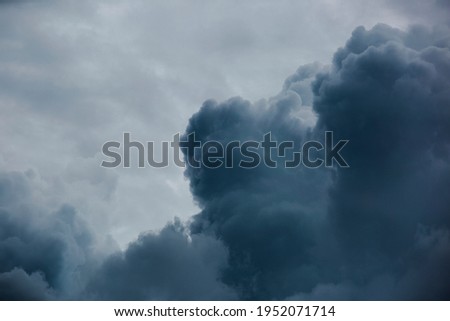 Image of clouds in tropical weather in Peruvian Jungle. Amazon rain forest weather. Overcast sky closed to rain. Royalty-Free Stock Photo #1952071714