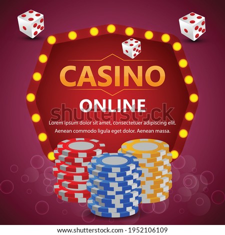 Casino online gambling game colorful chips and poker dice