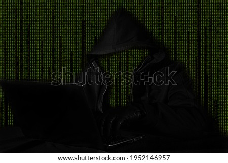 computer scammer with notebook in  the matrix