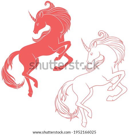 Fairytale unicorn vector design, cute magical creature, childish style unicorn silhouette