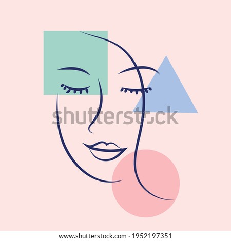 Woman portrait in modern abstract style. Hand drawn illustration for contemporary fashion design.