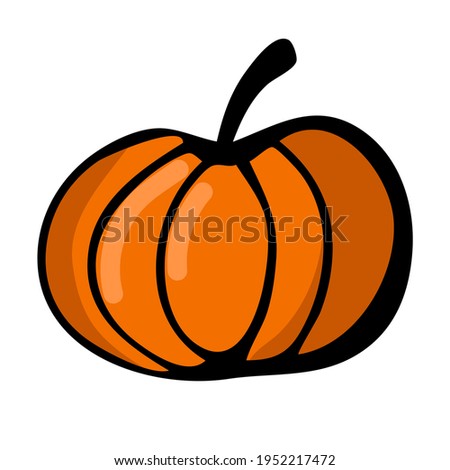 Isolated drawing of a pumpkin. Autumn harvest clipart. Vector vegetable for recipe decoration, cafe menu, restaurant. Halloween decorations.