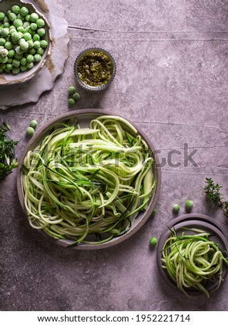 vegetarian green zucchini and pea noodles