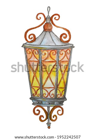 Hand drawn watercolor street lights. Isolated on white background for fabric, wrapping paper, scrapbooking, textile, etc.