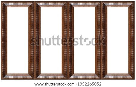 Wooden frame (polyptych) for paintings, mirrors or photo isolated on white background. Design element with clipping path