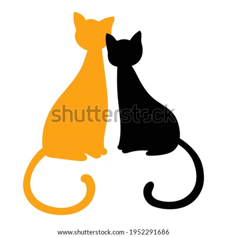 Two cats together. Red and black. Composition of two silhouettes of cats. T-shirt print. Vector, clipart. Icon.