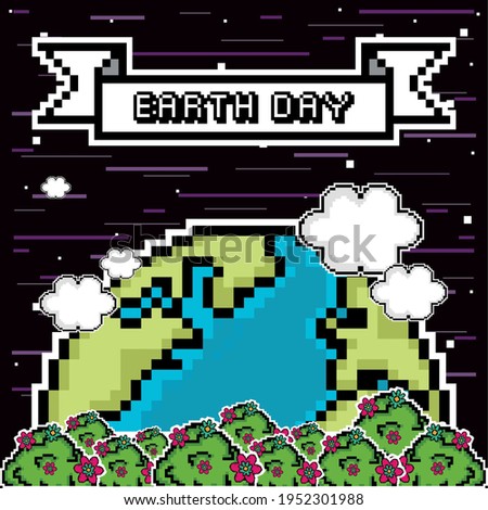 Earth day pixel art with text - Vector illustration