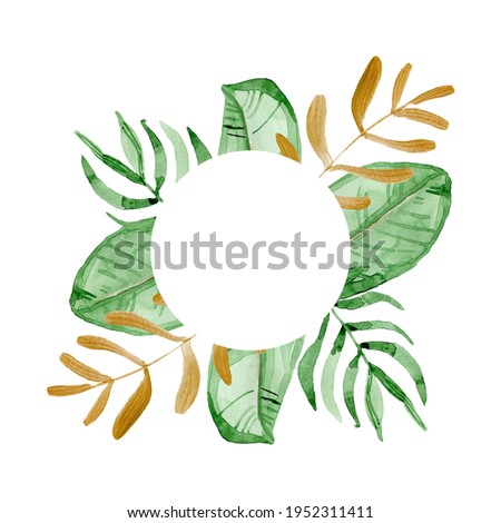 Watercolor frame of colorful tropical leaves. Concept of the jungle for the design of invitations, greeting cards and wallpapers.