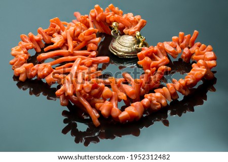 natural coral necklace with gold parts Royalty-Free Stock Photo #1952312482