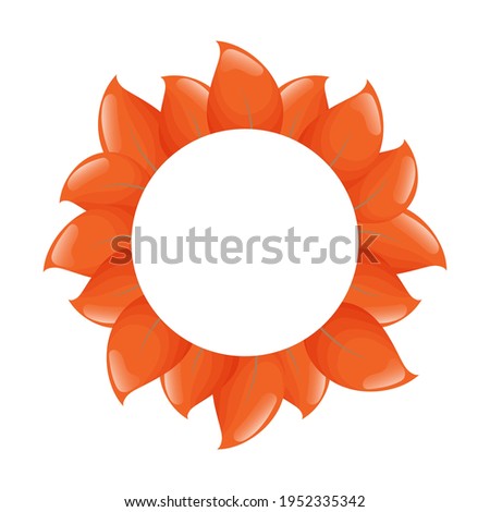 Cute round frame template with red leaves and copy space. White background. Flat style illustration.