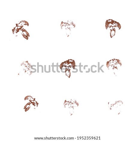 Seamless pattern from acrylic paint imprint of half of a mushroom champignon. Abstract background. Champignons on a white background